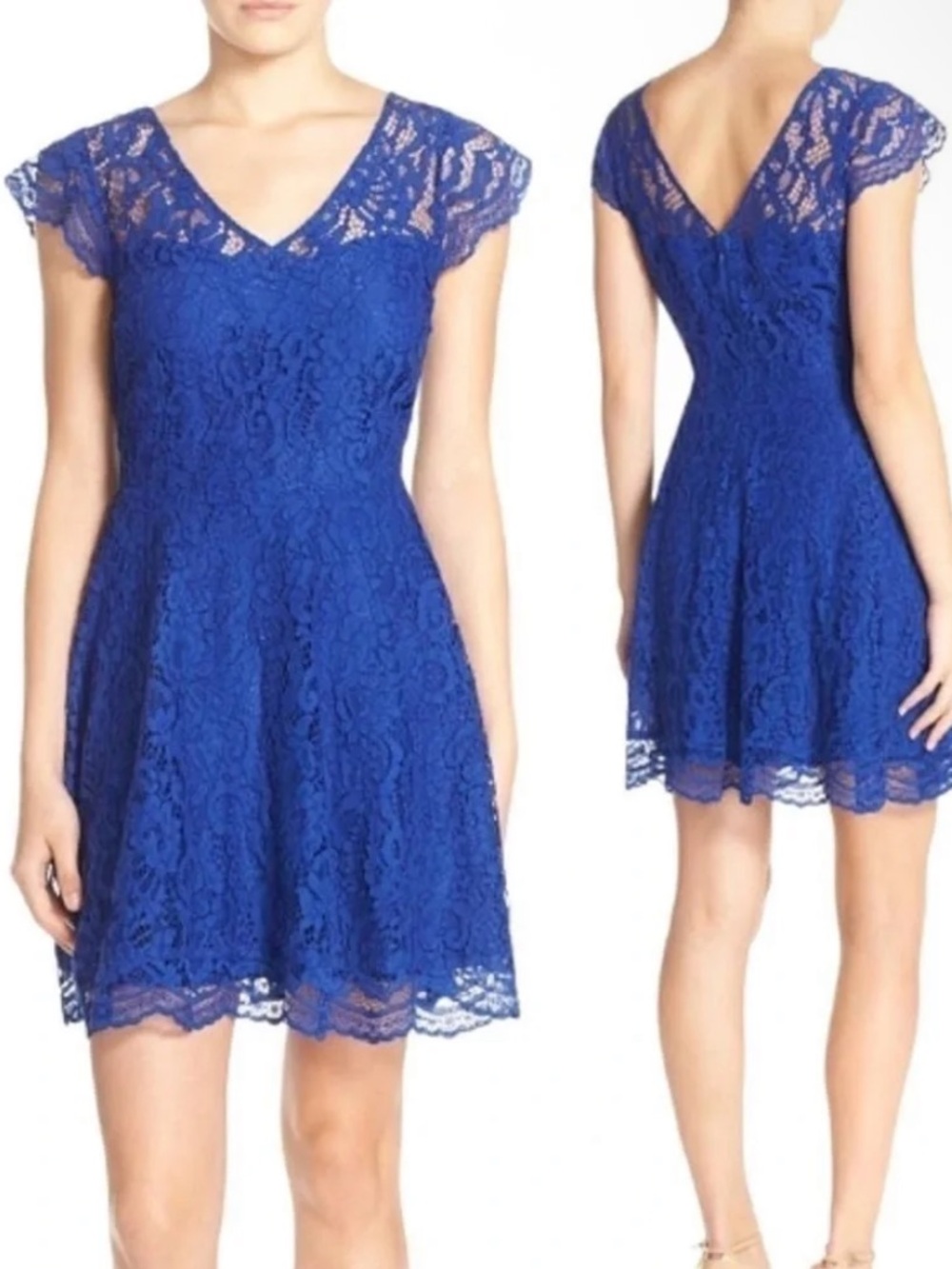 BB Dakota Royal Blue Lace V-Neck Mini Dress